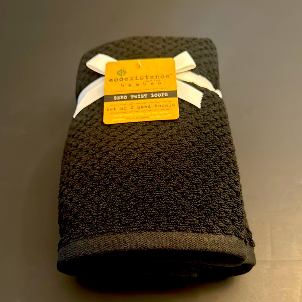 2pc ECOEXISTENCE Bamboo Zero Twist Loops Hand Bath Towel Set - Black
